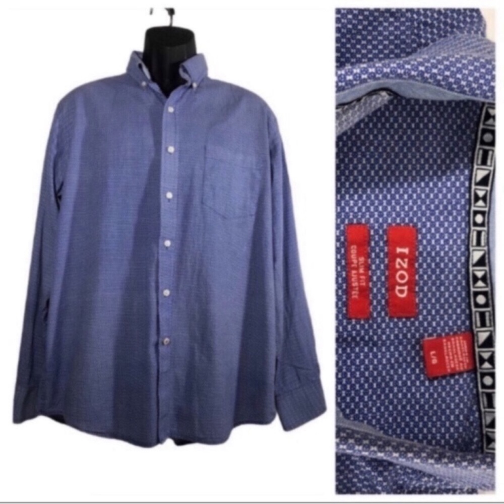 IZOD Slim Fit Men's Blue Pattern button Down Size Large